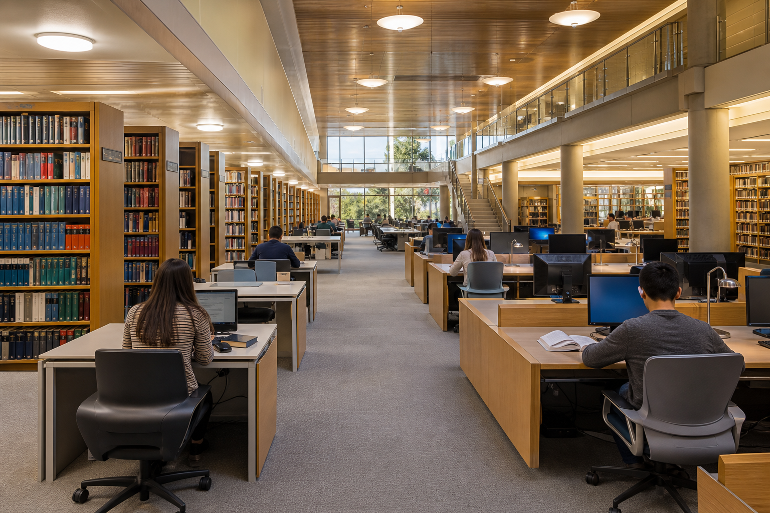 Library and e-learning space with books and computer stations