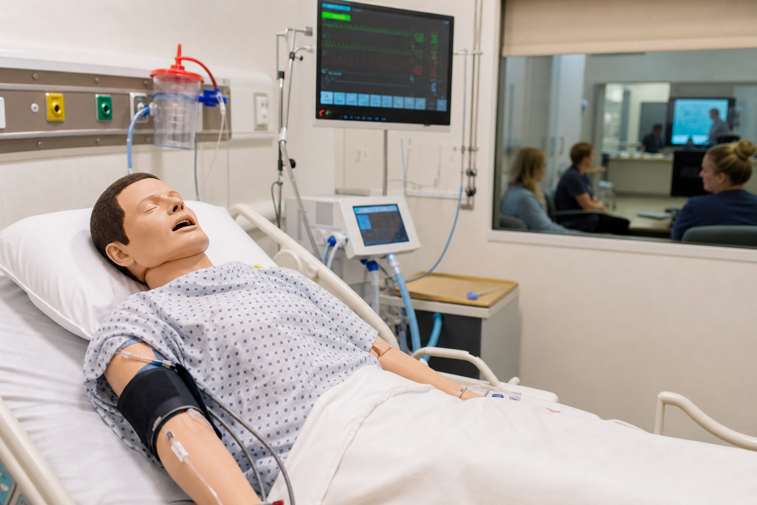 Clinical simulation lab with training equipment for healthcare education